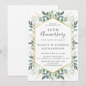 Invitation Élégant Green Gold Feuilles 50e anniversaire Maria (Devant / Derrière)