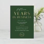 Invitation Elegant Green & Gold Logo Business Anniversary (Debout devant)
