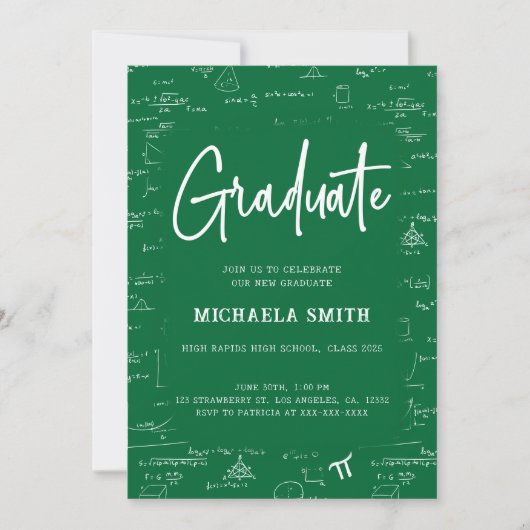 Invitation Elegant Green Graduate Math Graduation (Devant)