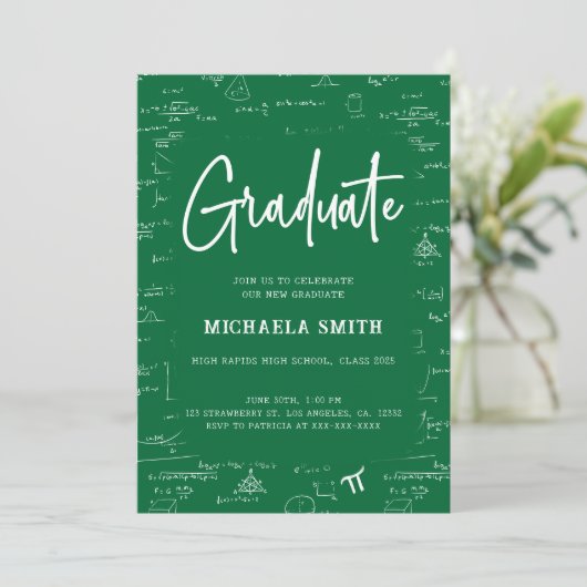 Invitation Elegant Green Graduate Math Graduation (Debout devant)