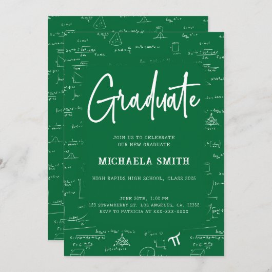 Invitation Elegant Green Graduate Math Graduation (Devant / Derrière)