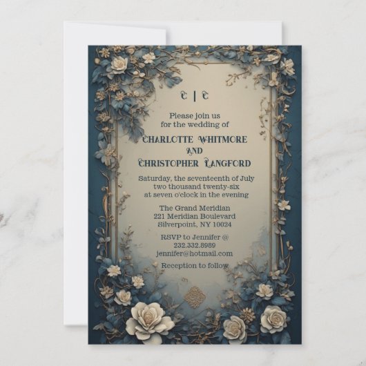 Invitation Elegant Green Luxurious White Roses Floral Wedding (Devant)