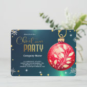 Invitation Elégant Green Magical Christmas, Ornements rouges (Debout devant)