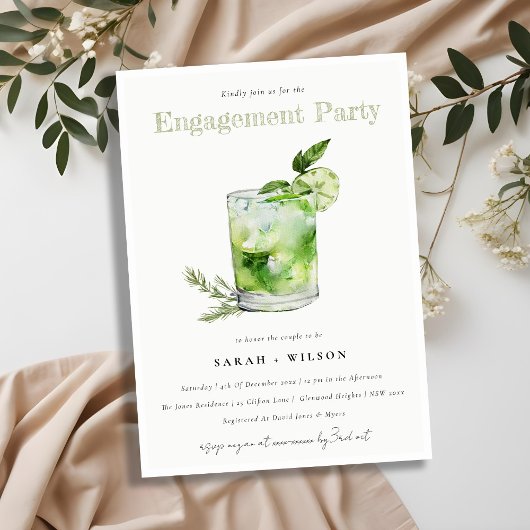 Invitation Élégant Green Margarita Cocktail Fiançailles
