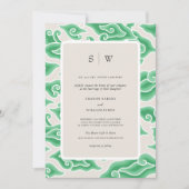 Invitation Élégant Green Ocean Waves Monogram Mariage (Devant)