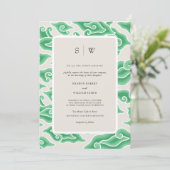 Invitation Élégant Green Ocean Waves Monogram Mariage (Debout devant)