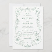 Invitation Elegant Green Ornate Floral Frame Wedding (Devant)