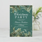 Invitation Elegant green pine snowy Holiday Christmas party (Debout devant)