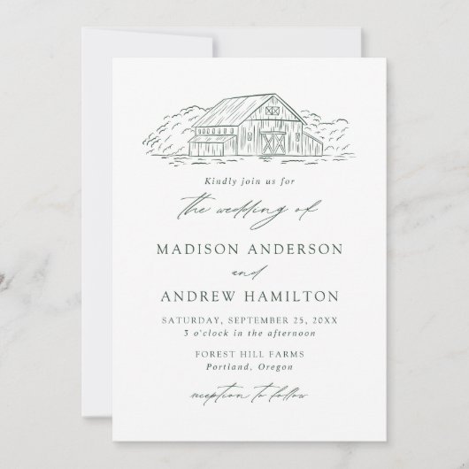 Invitation Élégant Green Rustic Barn Mariage (Devant)