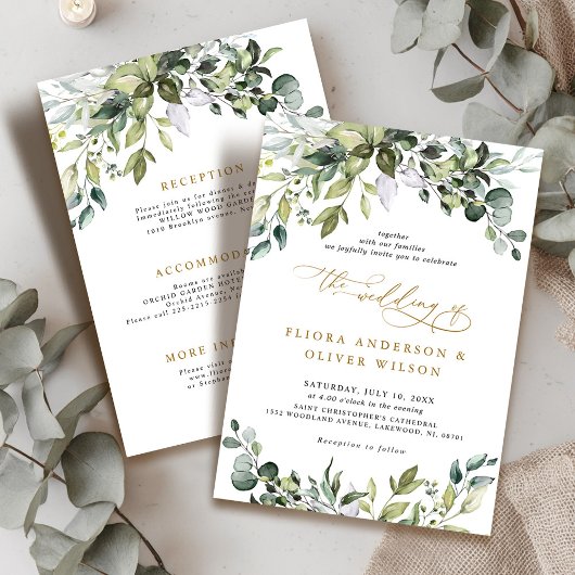 Invitation Elegant Green Rustic Botanical Détails Mariage