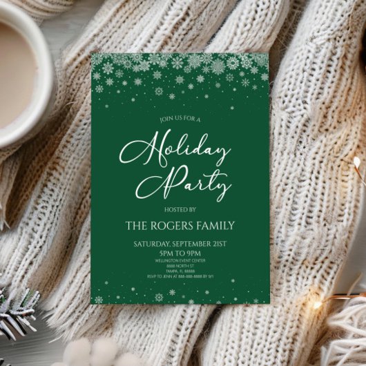 Invitation Elegant Green Snowflake Winter Holiday Party