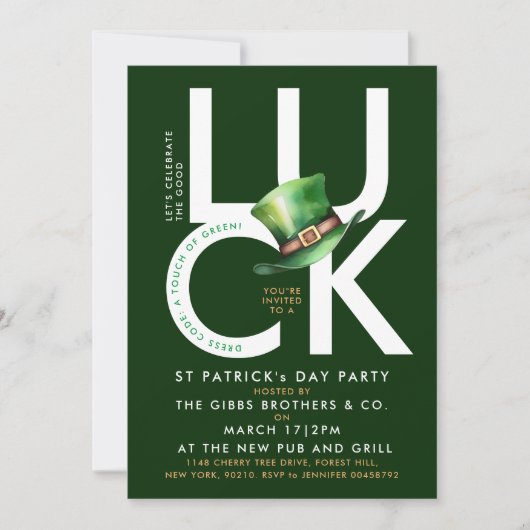 Invitation Elégant Green St Patrick Leprechaun Casquette Part (Devant)
