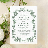 Invitation Elegant Green Victorian Floral All in One Wedding