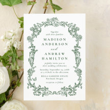 Elegant Green Victorian Floral Frame Wedding