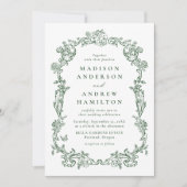 Invitation Elegant Green Victorian Floral Photo Wedding (Devant)