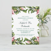 Invitation Élégant Green Wreath Pink Bud Bridesmaids Déjeuner (Debout devant)