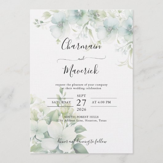 Invitation Elegant Greenery Budget QR code Wedding (Devant)