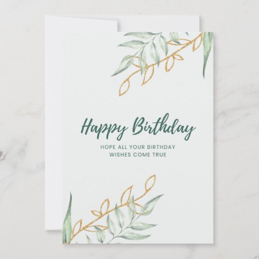 Invitation Elegant Greenery Floral Birthday Card | Minimal Bo (Devant)