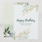Invitation Elegant Greenery Floral Birthday Card | Minimal Bo (Devant / Derrière)