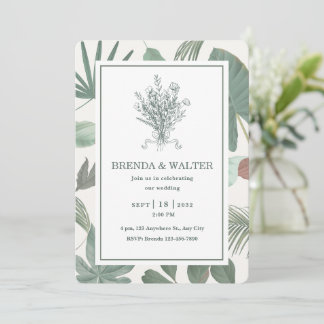Invitation Elegant Greenery Leaves Botanical Sketch