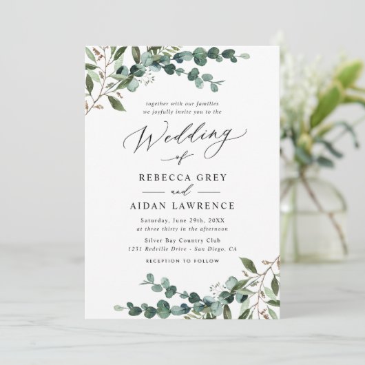 Invitation Elegant Greenery QR Code All-in-One Wedding (Debout devant)