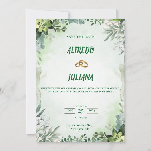 Invitation Elegant Greenery Save The Date Card (Devant)