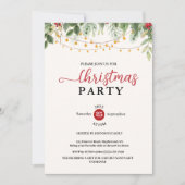 Invitation Elegant Greenery String Lights Christmas Party (Devant)
