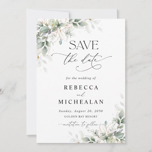 Invitation Elegant Greenery Wedding Save The Date (Devant)