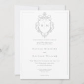 Invitation Elegant Grey Chinoiserie Bird & Crest Mariage (Devant)