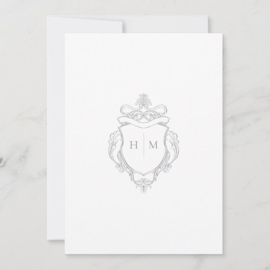 Invitation Elegant Grey Chinoiserie Bird & Crest Mariage (Dos)