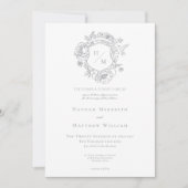Invitation Elegant Grey Chinoiserie Bird & Crest Mariage (Devant)