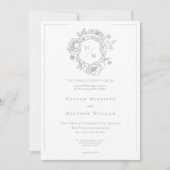 Invitation Elegant Grey Chinoiserie Bird & Crest Mariage (Devant)