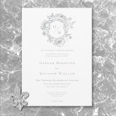 Invitation Elegant Grey Chinoiserie Bird & Crest Mariage