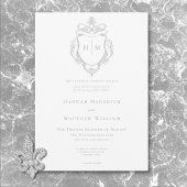 Invitation Elegant Grey Chinoiserie Bird & Crest Mariage