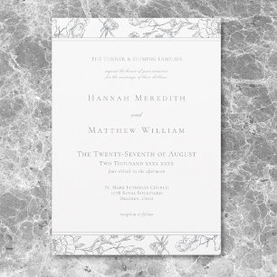 Invitation Elegant Grey Chinoiserie Bird Crest Mariage fronta