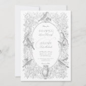Invitation Elegant Grey Chinoiserie Nature & Oiseaux Mariage (Devant)
