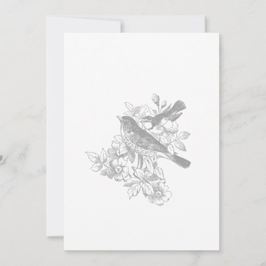 Invitation Elegant Grey Chinoiserie Nature & Oiseaux Mariage (Dos)