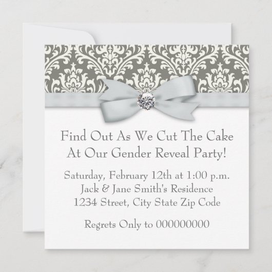 Invitation Elegant Grey Damask Sexe Révéler Douche (Dos)