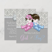 Invitation Elegant Grey Damask Sexe Révéler Douche (Devant / Derrière)