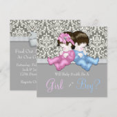 Invitation Elegant Grey Damask Sexe Révéler Douche (Devant / Derrière)