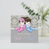 Invitation Elegant Grey Damask Sexe Révéler Douche (Debout devant)