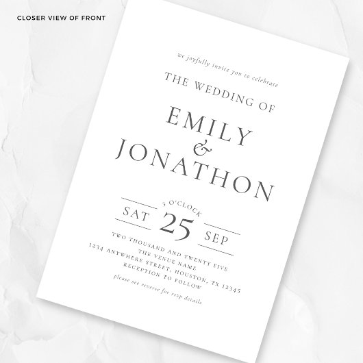 Invitation Elegant Grey Ecriture 3 Photos QR Code Mariage