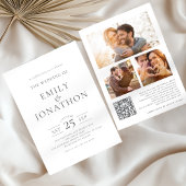 Invitation Elegant Grey Ecriture 3 Photos QR Code Mariage