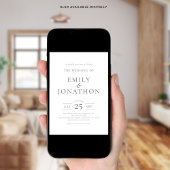 Invitation Elegant Grey Ecriture 3 Photos QR Code Mariage