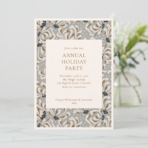 Invitation Elegant Grey Gold Botanical Office Fête de Vacance