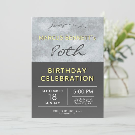 Invitation Elégant Grey Man 80e fête d'anniversaire (Debout devant)