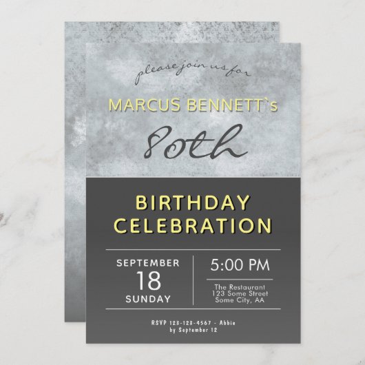 Invitation Elégant Grey Man 80e fête d'anniversaire (Devant / Derrière)