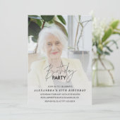 Invitation Elegant Grey Photo fête de 87e anniversaire (Debout devant)