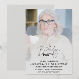 Invitation Elegant Grey Photo fête de 94e anniversaire