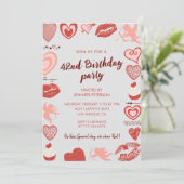 Invitation Elegant Grey Red Hearts 42e anniversaire invitatio (Debout devant)